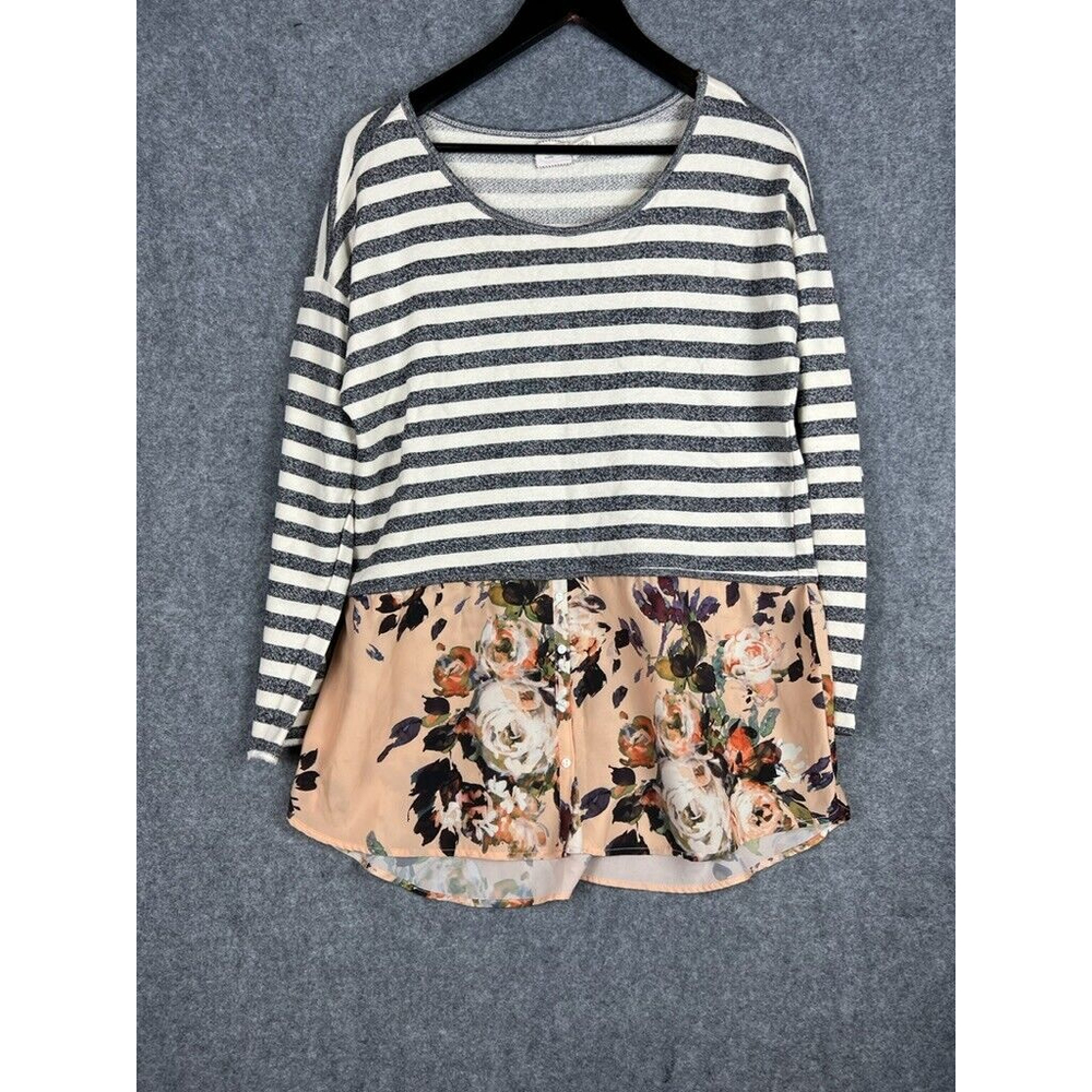 Anthropologie 9-H15 STCL Blouse Women size Extra Large Long Sleeve Striped Flora